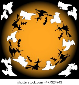 Halloween background. Witches, bats and ghosts.