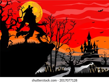 
Halloween Background With Wolf Stock Illustration