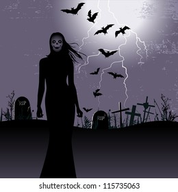 Halloween background with woman ghost