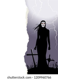 Halloween background with woman ghost 