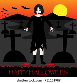 Halloween background with woman ghost