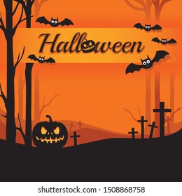 Halloween background wtih spooky bats and pumpkins for your Halloween holiday text
