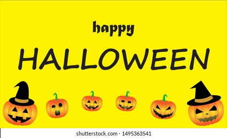 Halloween background. yellow background, pumpkins, and text of happy halloween