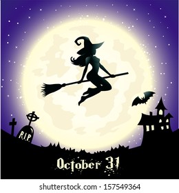 Halloween Background with Young Witch