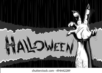 Halloween background with zombie hand; Vector Eps8