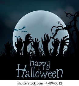 Halloween Background. Zombie hands rising out from the ground, vector illustration