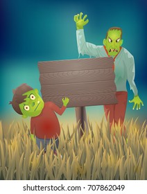 Halloween background with zombie and place for text.Vector illustration.