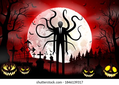 Halloween background with zombie and pumpkins