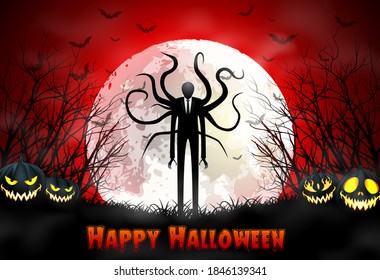 Halloween background with zombie and pumpkins