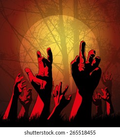 Halloween background with zombies hand.