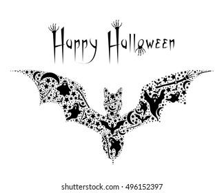 Halloween background.Background with ghosts,bones and stars.Black and white background        