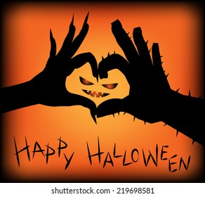 Halloween background,monster hands make heart shape for vector