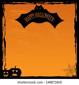 halloween background.pumpkin and bat on an orange background.vector