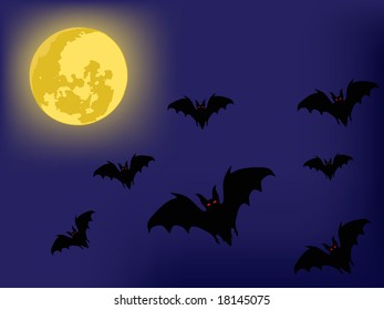 halloween backgrounds. bats silhouette . vector night, moon