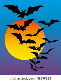 halloween backgrounds. bats silhouette. vector night, moon