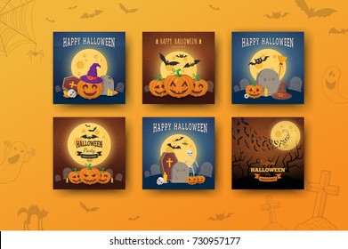 Halloween backgrounds collection. All Hallows Night holiday design. Vector templates easy to edit.
