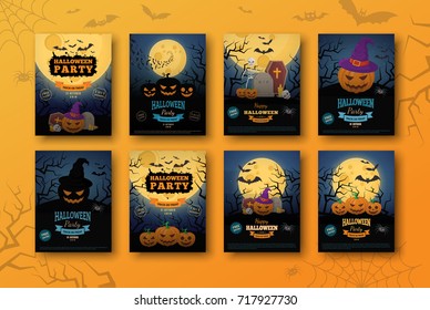 Halloween backgrounds collection. Traditional design for october events. Vector templates easy to edit.