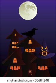 Halloween backgrounds with moon and raven