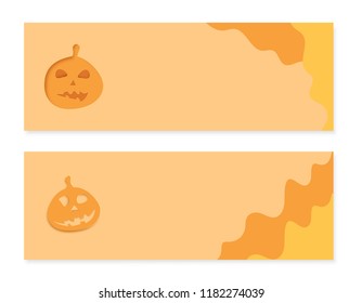 Halloween backgrounds with  papercut pumpkin and empty space. Two template for holiday design. Vector illustration. 