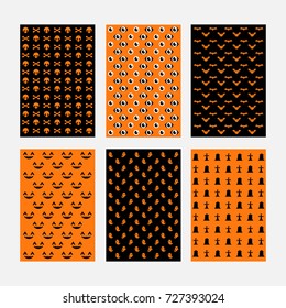 Halloween backgrounds. Seamless pattern with bat, ghost, skull, bones, graveyard