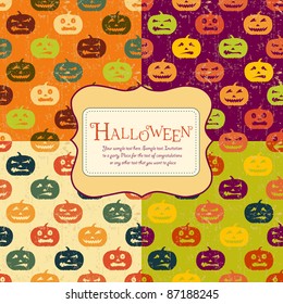 Halloween backgrounds set with tag. Retro pattern. Four colors.