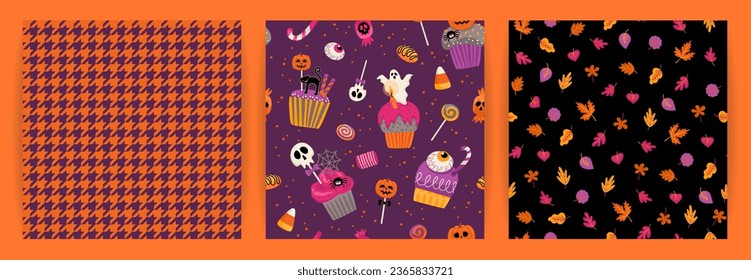 Halloween backgrounds. Vector seamless patterns with Halloween symbols.