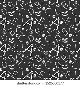 Halloween background.Seamless vector pattern with bones scary font latin alphabet on dark background