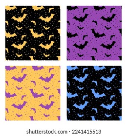 Halloween, bad patterns, cute prints. Creepy colorful scary textures for fabric, wallpaper design, wrapping paper, seamless background. Gothic collection. Vector cartoon garish illustration