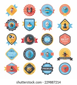 Halloween badge banner design flat background set, eps10