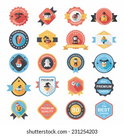 Halloween badge banner design flat background set, eps10
