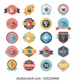 Halloween badge banner design flat background set, eps10