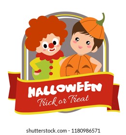 halloween badge with clown costume kids