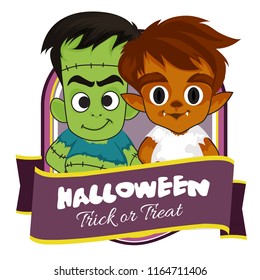 halloween badge with frankestein