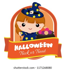 halloween badge with lovable kid witch