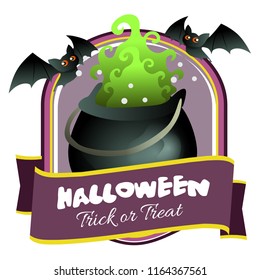 halloween badge with pumpkin magic pot