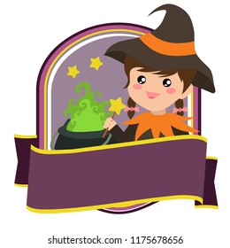 halloween badge with sorceress costume