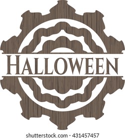 Halloween badge with wood background