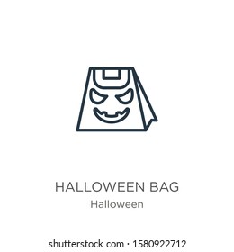 Halloween bag icon. Thin linear halloween bag outline icon isolated on white background from halloween collection. Line vector sign, symbol for web and mobile