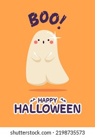 Halloween bald cute ghost on the orange background. lovely and spooky cartoon character. Vector illustration flat design.