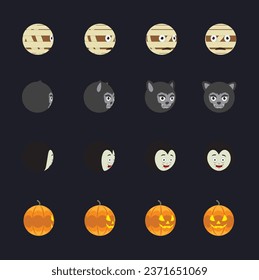 Halloween Ball Head Animation Mummy Werewolf Dracula Pumpkin Cartoon Vector