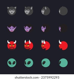 Halloween Ball Head Animation Werewolf Vampire Devil Alien Cartoon Vector