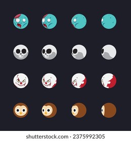 Halloween Ball Head Animation Zombie Skull Clown Owl Cartoon Vector