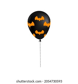 Halloween balloon 3d realistic black color, Bat icon symbol, orange black color. Vector illustration isolated
