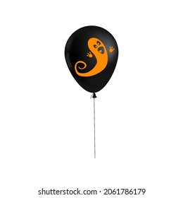 Halloween balloon 3d realistic black color, Ghost icon symbol, orange black color. Vector illustration isolated