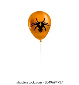 Halloween balloon 3d realistic, Spider icon symbol, orange black color. Vector illustration isolated