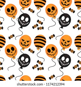 Halloween balloon and candy seamless pattern. Halloween decoration.