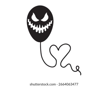 Halloween Balloon Ghost Face Line Art
