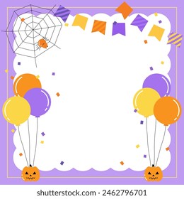 halloween balloon party theme frame in square size, vector illustration