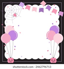 halloween balloon party theme frame in square size, vector illustration