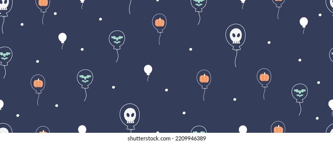 Halloween balloon pumpkin and ghost doodle line art pattern